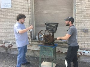 The "meat grinder" being painted for the set. It is some sort of motor from an old windmill.